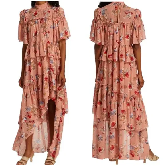 Cinq á Sept NWOT Jamie Floral Georgette Maxi Dress Size 6 Tiered Ruffle Chiffon - Picture 3 of 13